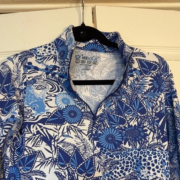 IBKUL Bamboo Gardens Blue and White Quarter Zip size S - Picture 3 of 13
